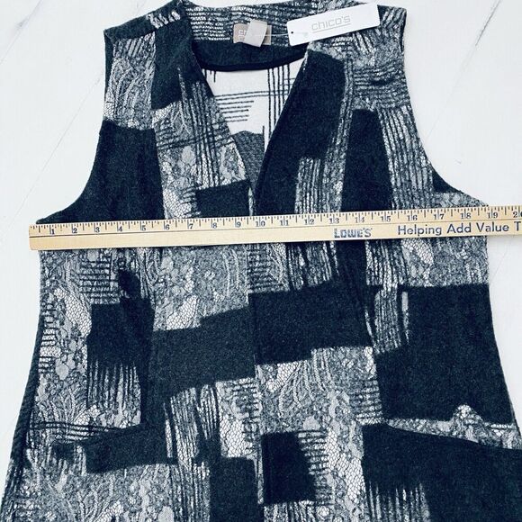 NEW Chico’s Womens Lace Overlay Jenna Vest Black Gray Open Front Vest Size 1/Med - Picture 9 of 16